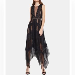 BCBG Andi Asymmetrical Striped-Lace Dress